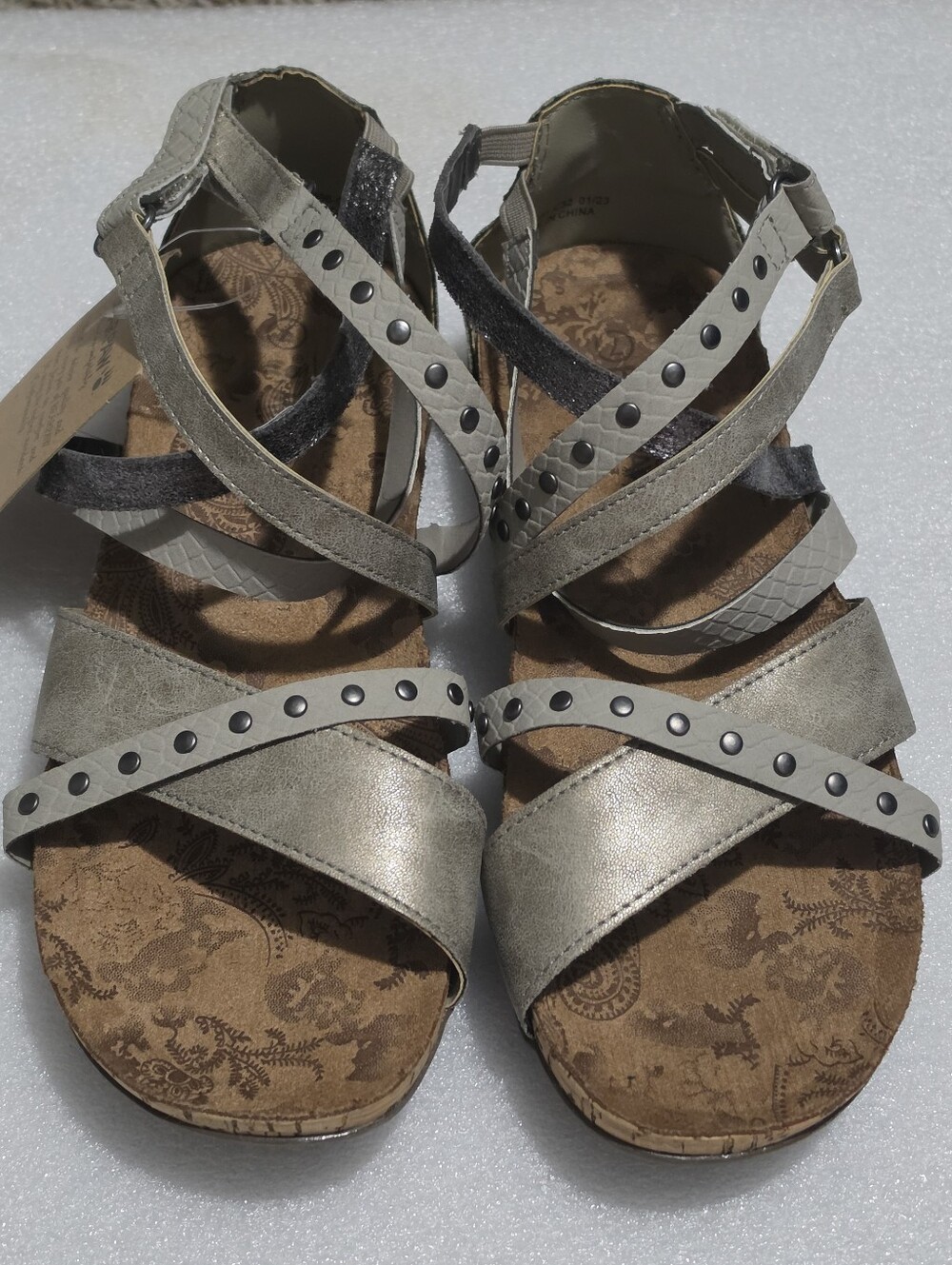 Bearpaw Metallic Silver Strappy Stud Sandals